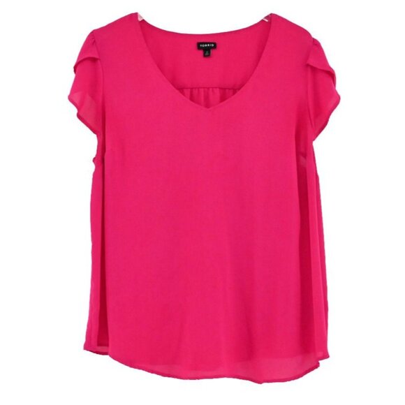 torrid Tops - TORRID Top Womens Size 2X Pink Georgette Tulip Sleeve Twee Retro Glam Barbiecore